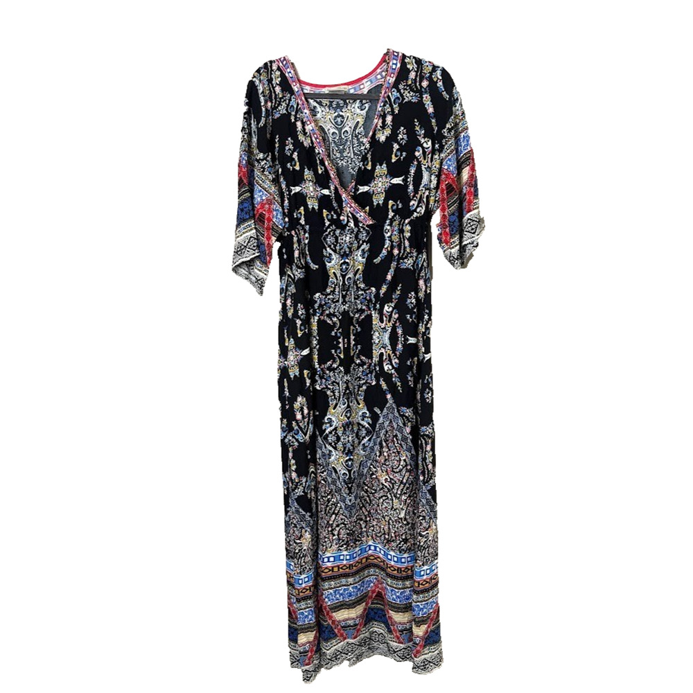 Flying Tomato Maxi Dress Large Kimono Sleeves Boho Empire Waist Colorful Hippie